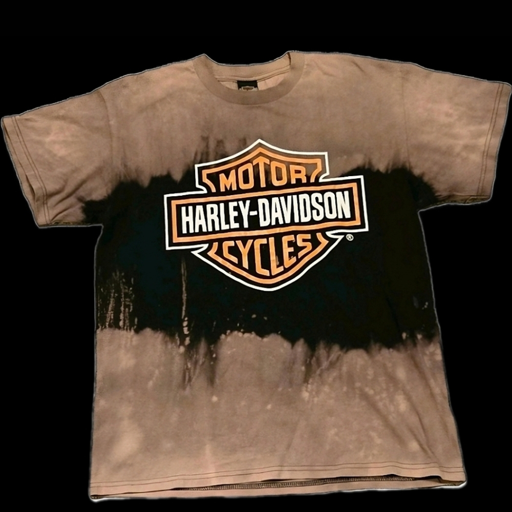 EUC Harley-Davidson Acid Wash Tie Dye Tee Tshirt Taupe Brown & Black